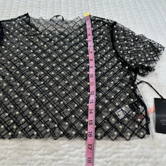 Iris NWT Black Sheer Blouse with Pearl Details - Picture 5 of 13